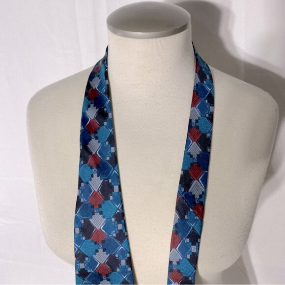 Vintage Forsyth Blue Red Square Print 100% Silk Tie - Picture 8 of 10